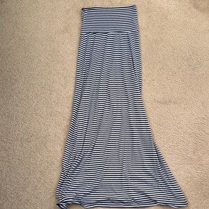 Blue and White Love Culture Striped Stretchy Maxi Skirt